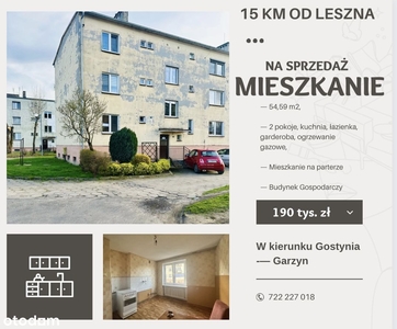 Mieszkanie na Sprzedaż— Garzyn— 12km od Leszna!