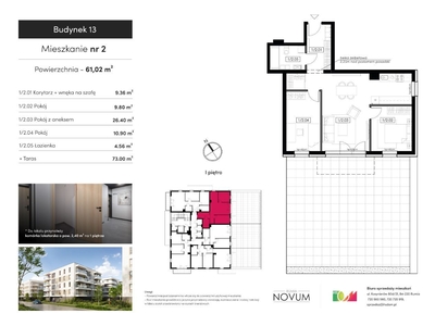 REZERWACJA 3-pokojowe mieszkanie 61,02 m2 + taras