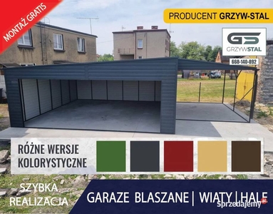 Garaż Blaszany GRAFITOWY Wiata , Hala , Blaszak , Garaże - GRZYWSTAL