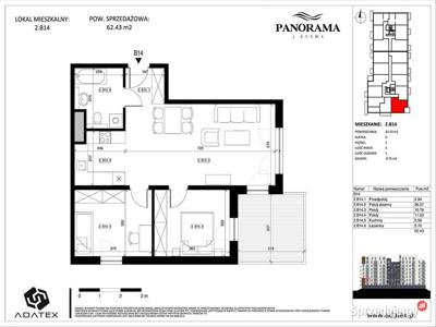 Panorama 3 Stawy Mieszkanie 62,43 m2 - 2.B14