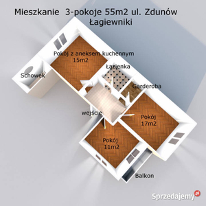 Mieszkanie 3-pokoje 55m2+BALKON+PARKING ul.Zdunów