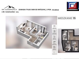 Apartament 3pok, 43,60m2 Na Wzgórzach Zawada/M-ce!