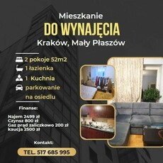 Ustawne 2 pokoje 52m2 Kraków Mały Płaszów wynajem