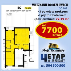 Mieszkanie o pow. 72,19 m2 z balkonem; 5C 102