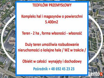 Hale/magazyny pow. 5.400m2 ,wynajęte 100% - Teofilów