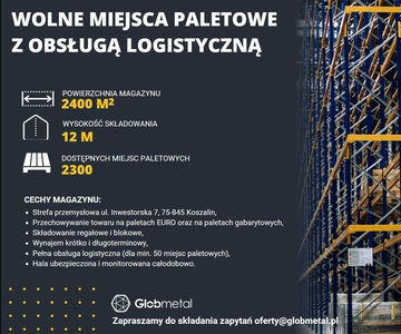 Wynajem miejsc paletowych -Magazyn, obsługa logistyczna, składowanie