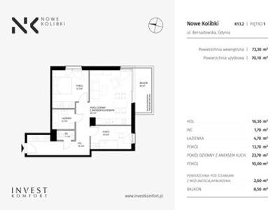 Apartament 73,30 m², piętro 1, oferta nr K1.1.2