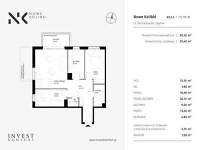 Apartament 85,30 m², piętro 2, oferta nr K2.2.2