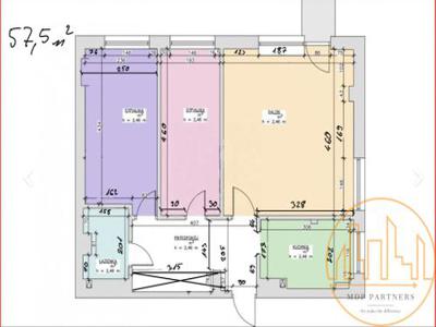 Mieszkanie na sprzedaż 3 pokoje Warszawa Mokotów, 57,50 m2, 4 piętro