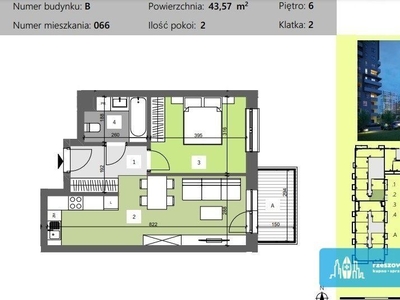 Widokowe !!! M2 - 43.57 m2 na 6 piętrze !!!