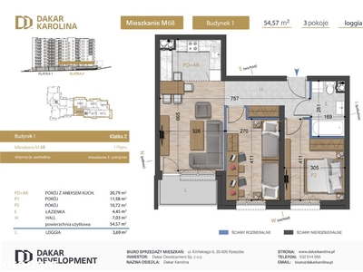 3-Pokojowe-54,57m2|1 Piętro| Loggia|Dakar Karolina