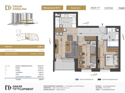 3-pokojowe|54,57m2|2 Piętro|Loggia|Dakar Karolina