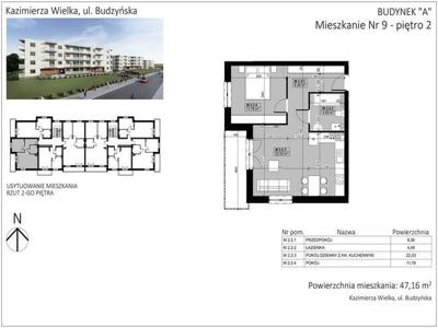 Mieszkanie 45,7m2, parter, 2 pokoje, balkon