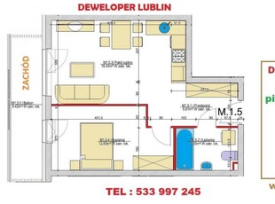 Mieszkanie 42.57m2 2 pokoje Lublin