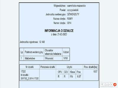 Działki w malowniczej miejscowości Rumy, przy lesie