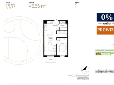 Mieszkanie na sprzedaż 45,56 m², piętro 1, oferta nr 112896/78/OMS